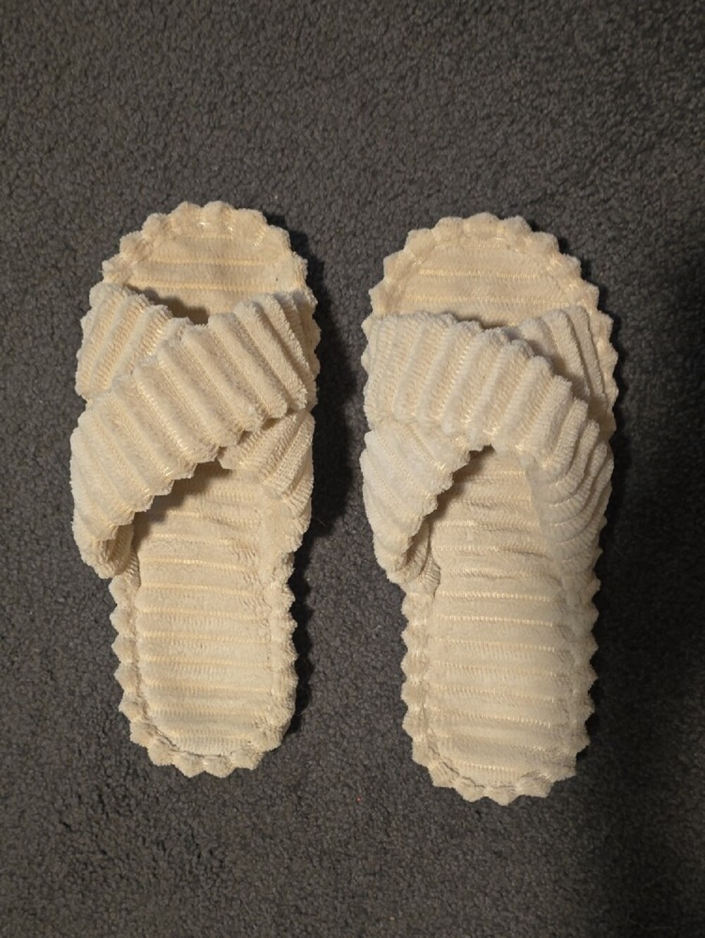 Cream Ribbed Cross-Strap Slippers - Picture 3 of 4